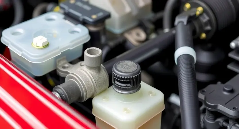 A close-up, detailed shot of a car's power steering system components. Focus on the hydraulic pump, hoses, and reservoir. The components should be clean and well-maintained, suggesting a healthy system. The background should be blurred, emphasizing the key parts.