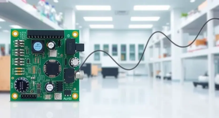 A detailed technical illustration of a motor control circuit board, focusing on the output signal and its low frequency. The circuit board should show components like transistors, capacitors, and resistors. The output signal should be visualized as a waveform, clearly indicating a low signal level. The background should be a clean, professional laboratory setting.