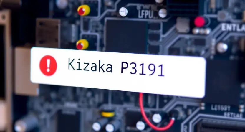 A computer screen displaying a technical error message "Ошибка P3191" with a blurred background showing circuit board components. Focus on the error message and the technical context.