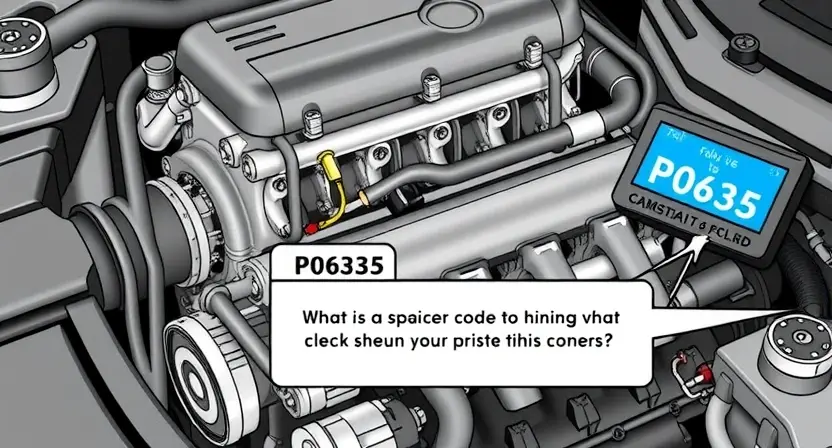 A detailed illustration of a car engine with the P0635 error code highlighted. The engine should be realistically rendered, showing various components like the crankshaft, camshaft, and sensors. The P0635 code should be displayed on a digital dashboard or a screen near the engine, with a clear and understandable explanation of what it means.