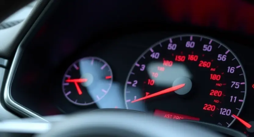 A close-up of a car's dashboard displaying a tire pressure warning light. The background should show a blurred view of the car's interior, focusing on the instrument cluster. The image should convey a sense of concern and potential mechanical issue. The car should be modern and clean.