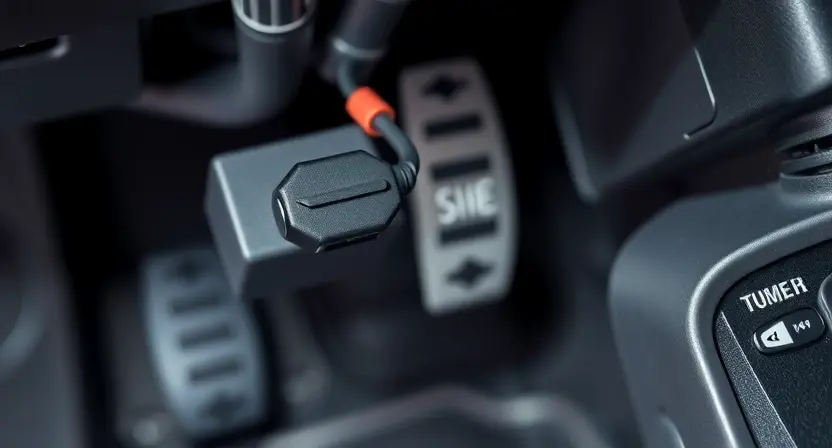 A close-up, detailed illustration of a car's accelerator pedal assembly. Focus on the sensor and wiring connected to the pedal. The image should clearly show the components related to the pedal position sensor. The background should be blurred, suggesting an automotive repair setting.