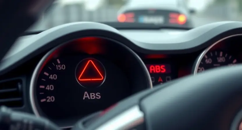 A detailed technical illustration of a car's ABS braking system with highlighted components showing error code C0141, clean white background, professional engineering diagram style, no text or numbers on image
