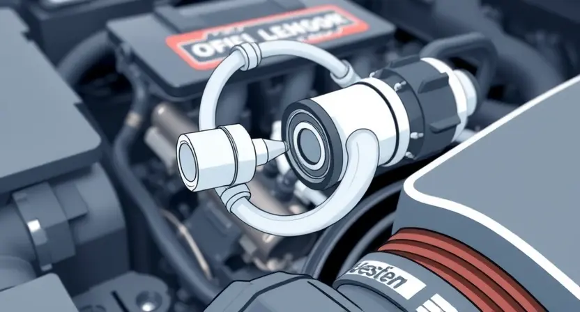 A close-up, detailed illustration of an engine bay with a focus on the air intake system and the O2 sensor. The sensor should be clearly visible, with hoses and wiring connected. The overall lighting should be bright and clean, highlighting the components. The background should be slightly blurred to emphasize the main subject.