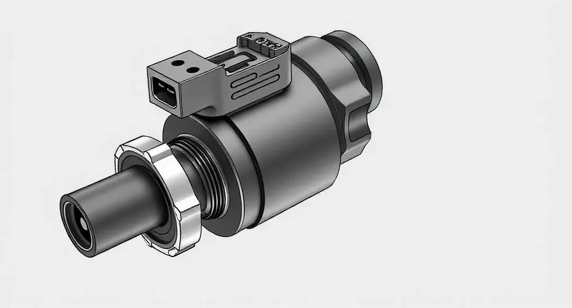 A close-up, detailed illustration of an ABS (Anti-lock Braking System) solenoid valve. The valve should be clearly visible, with its internal components subtly suggested. Focus on the physical structure and connections. The background should be a clean, neutral gray.