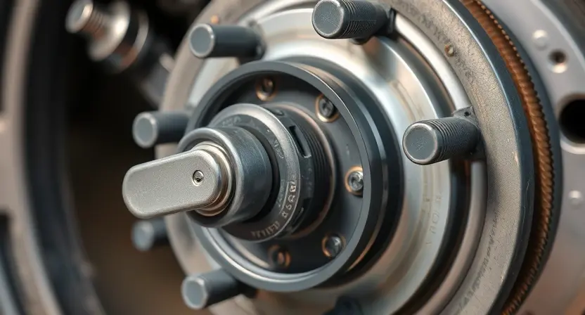 A close-up, detailed image of a car's front right wheel hub assembly. The focus should be on the speed sensor and its connection points. Show the sensor being carefully removed from the hub. Tools like a wrench and socket are visible in the background, suggesting a repair process. The overall lighting should be bright and even, highlighting the mechanical components.
