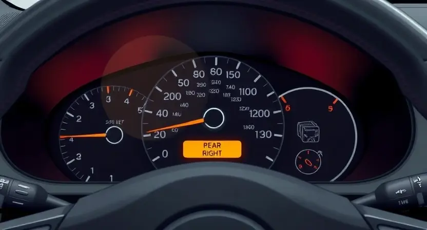 A detailed illustration of a car's dashboard showing a warning light indicating a faulty rear right speed sensor. The dashboard should be realistically rendered with visible gauges and controls. Focus on the warning light and the sensor area.