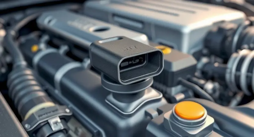 A close-up, detailed illustration of a car's engine bay, focusing on the mass airflow sensor (MAF sensor). The sensor should be clearly visible, with surrounding engine components subtly in focus. The overall lighting should be bright and clean, highlighting the sensor's details. The background should be blurred to emphasize the sensor.