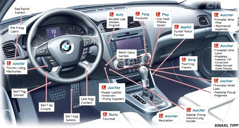 A detailed illustration of the main components of a steering column adjustment system, highlighting the key parts such as the steering wheel, column, adjustment mechanism, and any relevant sensors or connectors. The image should be realistic and technical, showing the components in a clear and organized manner.