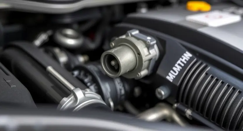 A close-up of a car's engine bay, focusing on the Mass Airflow Sensor (MAP sensor). The sensor should be clearly visible, with surrounding engine components slightly blurred. The overall lighting should be bright and clean, highlighting the sensor's details.