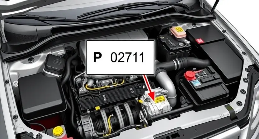 A detailed illustration of a car's engine bay, focusing on the fuel system components. Include a visual representation of a P0271 error code light illuminated on the dashboard. The engine should be partially disassembled to show the relevant parts clearly.