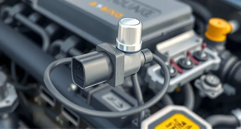 A close-up, detailed illustration of a car's high-voltage sensor and wiring harness. The sensor should be clearly visible, along with the wires connecting it to the car's electrical system. Focus on the connection points and the overall integrity of the wiring. The background should be a slightly blurred view of the engine compartment.