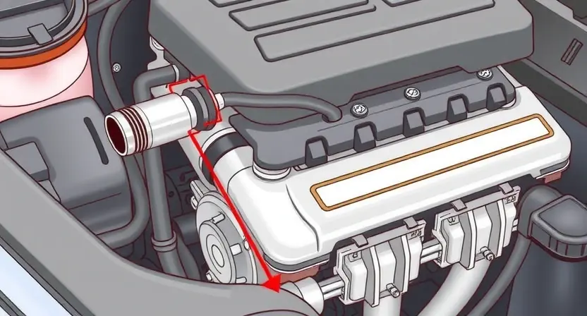 A detailed illustration of a car engine with a highlighted oxygen sensor, showing its connection to the exhaust system. The image should depict the sensor's location and its role in monitoring oxygen levels. The engine should be clean and well-maintained, with clear labels for the oxygen sensor and other key components.