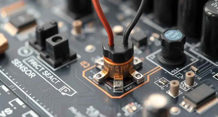 A close-up, detailed illustration of a circuit board with a highlighted component representing a faulty sensor. Wires are slightly disconnected, and a subtle visual cue (e.g., a small crack or discoloration) indicates the malfunction. The background is blurred, focusing attention on the circuit board.