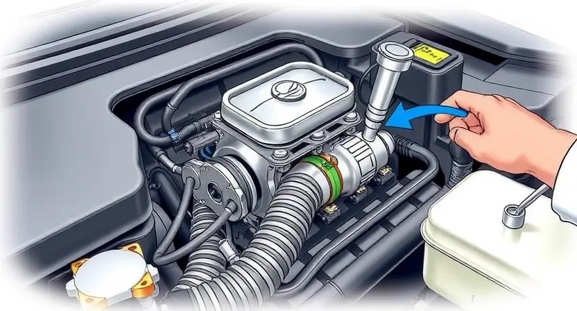 A detailed illustration of a car's engine bay, focusing on the throttle body and associated sensors. Highlight the air intake system and vacuum lines. The image should convey a sense of mechanical precision and diagnostic inspection.