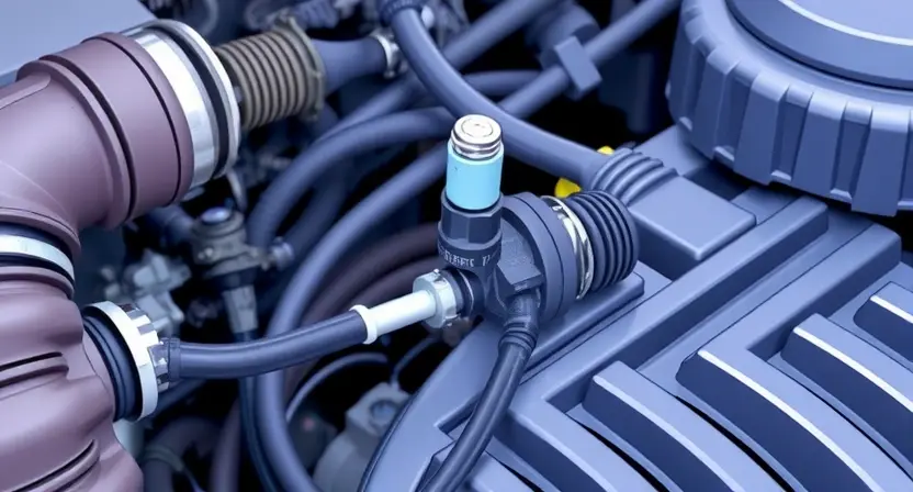 A close-up, detailed illustration of a car engine bay with a focus on the coolant temperature sensor. The sensor should be clearly visible, along with surrounding hoses and wiring. Use bright, clean colors to highlight the components. The background should be slightly blurred to emphasize the sensor.