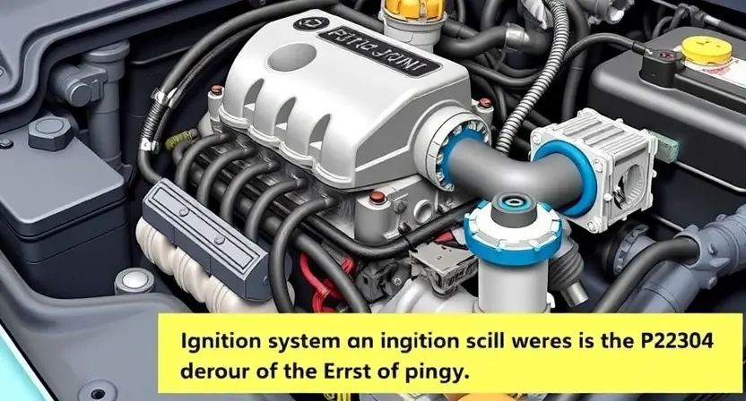 A detailed illustration of a car engine with a focus on the ignition system, highlighting the components such as spark plugs, ignition coils, and wiring. The image should depict a close-up view of these parts to emphasize the potential issues that could lead to the P2304 error code. The scene should be realistic and detailed, showing the intricate connections and possible wear or damage.