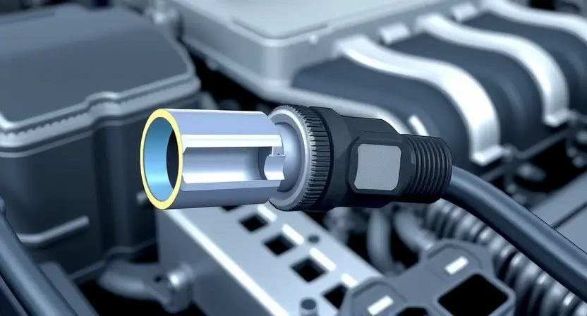 A close-up, detailed illustration of a car's manifold absolute pressure (MAP) sensor. The sensor should be clearly visible, with its electrical connector and wiring highlighted. The background should show a portion of the engine bay, focusing on the intake manifold area. Emphasis should be placed on the wiring harness and connector, showing good connections and intact insulation. The overall lighting should be bright and clear, emphasizing the technical details. The image should convey a sense o