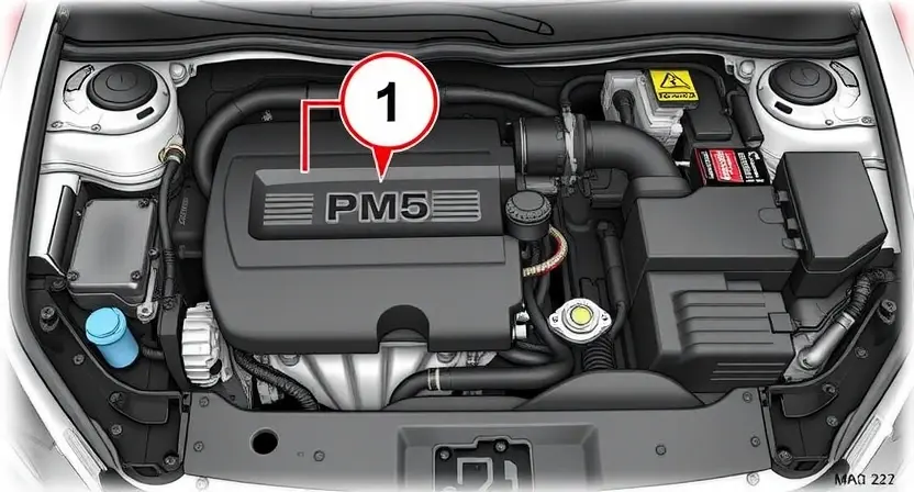 A detailed illustration of a car's engine bay, specifically highlighting the oxygen sensor and its wiring. The sensor should be clearly visible, along with the associated wiring harness and connector. The engine should be in a neutral state, with no visible damage.