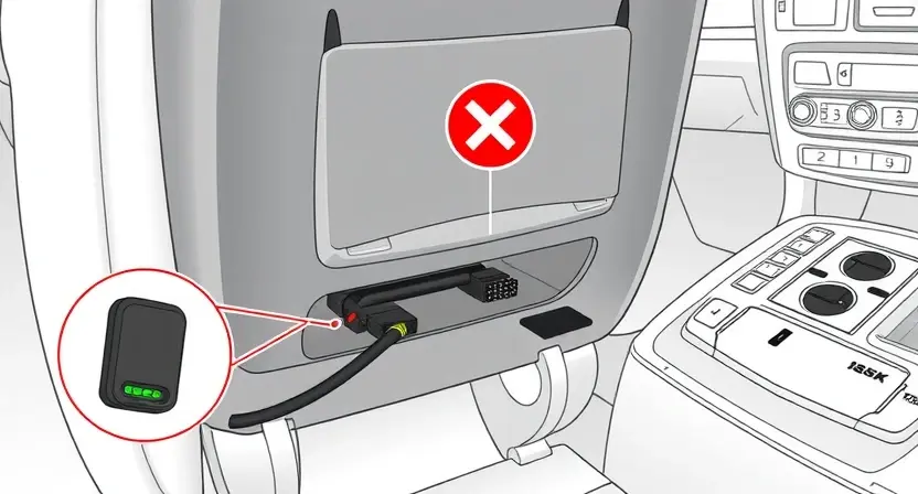 A detailed technical illustration of a car seat position sensor circuit, showing wiring, connectors, and the sensor itself, with a red 'X' or warning symbol indicating a fault, set against a clean automotive diagnostic background, no text or labels visible