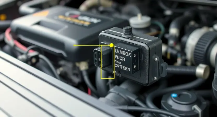 A close-up, detailed illustration of an automotive engine control unit (ECU) with highlighted sensor connections. Focus on the wiring and connectors related to a pressure sensor. The background should be a slightly blurred view of the engine bay. The overall image should convey technical precision and diagnostic analysis.