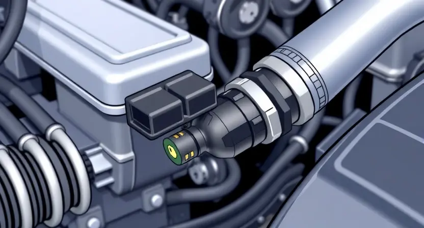 A close-up, detailed illustration of a car's engine bay, focusing on the Mass Airflow Sensor (MAP sensor) and its associated wiring. The sensor should be clearly visible, along with the vacuum lines and electrical connections. The overall lighting should be bright and clean, highlighting the components. The background should be slightly blurred to emphasize the sensor.