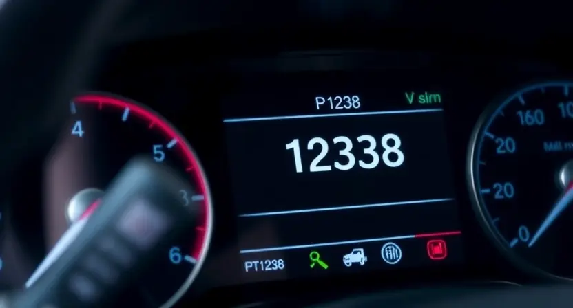 A close-up, detailed shot of an automotive diagnostic interface displaying the P1238 error code. The background should subtly suggest the interior of a Fiat or Alfa Romeo vehicle, but the focus is on the screen. The interface should be modern and clean, with clear text and graphical elements indicating the error.
