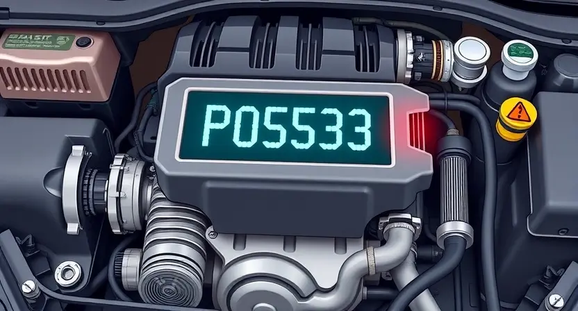 A detailed illustration of a car engine with the P0583 diagnostic code highlighted. The engine should be realistically rendered, showing various components like the crankshaft, camshaft, and sensors. The P0583 code should be displayed prominently on a digital dashboard or screen within the engine bay, with accompanying visual cues indicating the issue (e.g., a warning light).