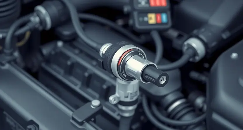 A detailed illustration of a car engine bay, focusing on the fuel temperature sensor and its wiring. The sensor should be clearly visible, along with the associated wiring harness and connectors. The background should be slightly blurred to emphasize the sensor.