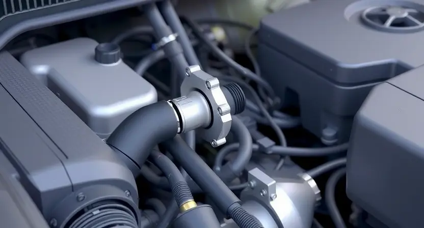 A detailed illustration of a car's engine bay with a focus on the O2 sensor and its wiring. The sensor should be clearly visible, along with the associated wiring harness and connectors. The background should be slightly blurred to emphasize the sensor.
