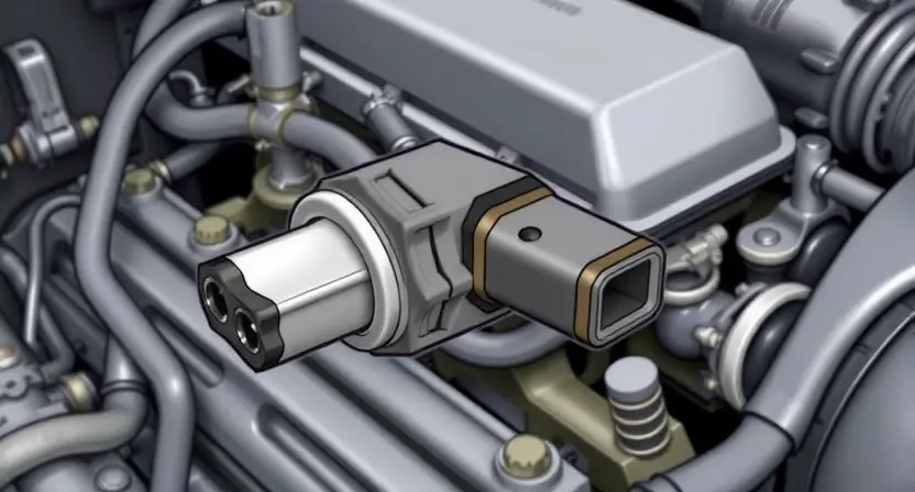 A close-up, detailed illustration of a car's manifold absolute pressure (MAP) sensor. The sensor should be clearly visible, with surrounding engine components subtly in the background to provide context. Focus on the sensor's physical attributes – its connectors, wiring, and any potential signs of damage or corrosion. The image should convey a sense of technical precision and diagnostic examination.
