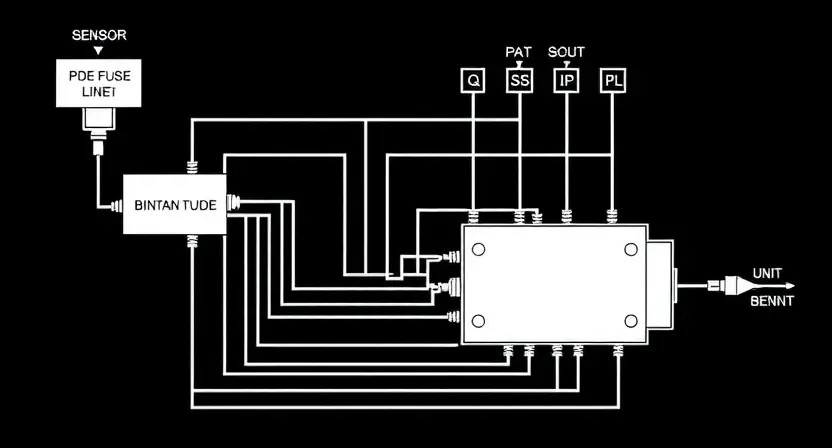 A detailed schematic diagram of a car's steering torque sensor circuit. The diagram should clearly show the sensor, wiring, and connection to the car's control unit. Focus on the electrical components and their interconnections. Use clean lines and standard schematic symbols.