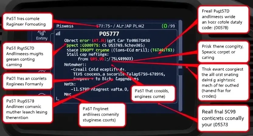 A detailed illustration of a car's engine control unit (ECU) with various diagnostic codes and error messages displayed on a screen. The image should focus on the P0576 code and its associated information.