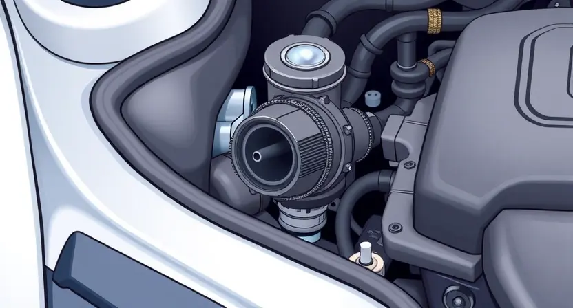 A close-up illustration of a car's engine bay, focusing on the Mass Airflow Sensor (MAP sensor). The sensor should be clearly visible, with surrounding engine components subtly in focus. Use bright, clean colors to highlight the sensor. The overall composition should be informative and visually appealing, suitable for a technical article.