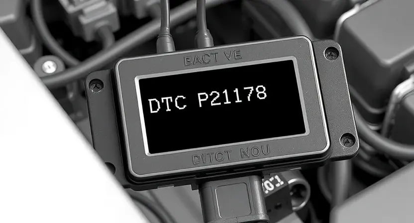 A close-up, detailed illustration of an engine control unit (ECU) with highlighted diagnostic trouble code (DTC) P2178 displayed on its screen. Wires and sensors connected to the ECU are visible in the background, suggesting a vehicle's engine system. The overall image should convey technical precision and clarity, focusing on the ECU and the error code.
