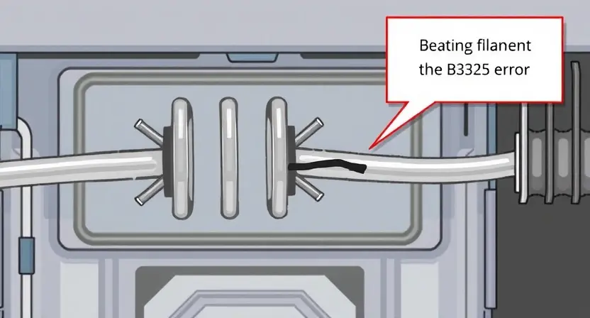 A detailed illustration of a heating element with a broken filament, showing the cause of the B2325 error. The heating element should be clearly visible, with the broken filament highlighted. The background should be a simple, technical setting.