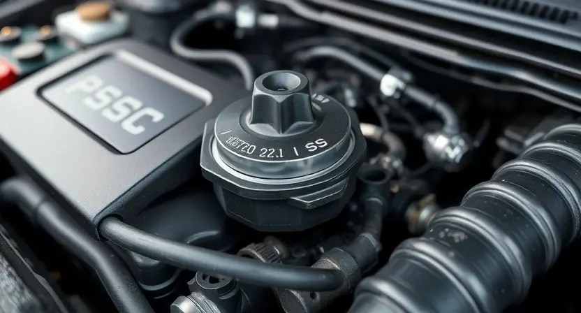 A close-up shot of a car's engine bay, focusing on the engine temperature sensor and related components. The engine should appear clean and well-maintained. Subtle visual cues indicating a potential temperature issue (e.g., a slightly hazy appearance around the sensor) can be included without being overly dramatic.