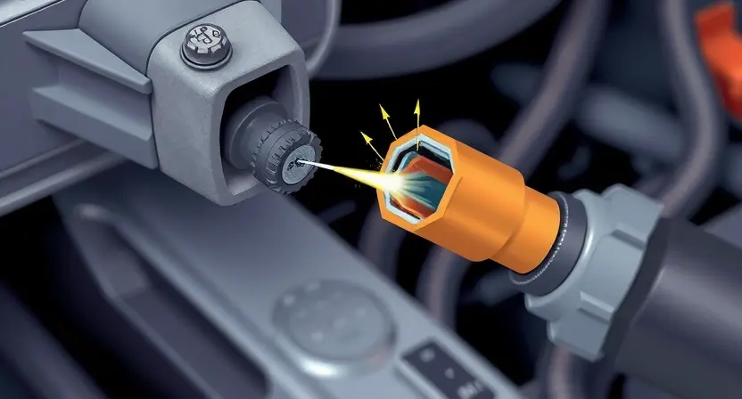 A close-up, detailed illustration of an automotive electrical system showing a damaged wire or cable leading to a car's body. The focus should be on the exposed wire and the point where the insulation is compromised, potentially showing a spark or electrical arc. The background should be blurred, suggesting the interior of a car.