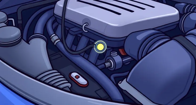 A close-up illustration of a car engine bay, highlighting the intake manifold and the temperature sensor wiring. The sensor should be clearly visible, with a subtle glow indicating its function. Focus on the wiring connecting the sensor to the engine control unit (ECU).