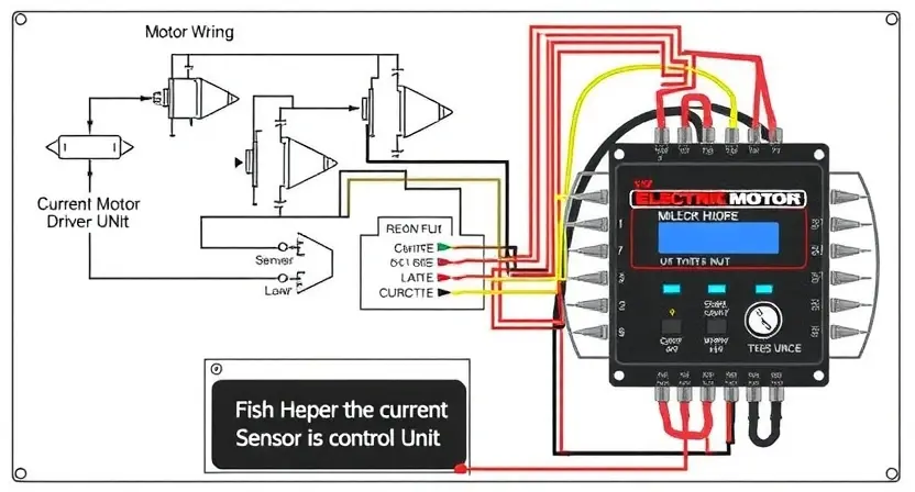 A detailed schematic diagram of an electric motor drive circuit, highlighting the position of the current sensors and the associated control unit. Focus on the wiring and component placement.