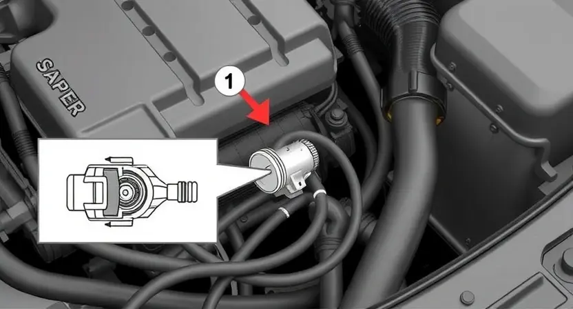 A close-up illustration of a car's engine bay, highlighting the throttle position sensor. The sensor should be clearly visible, with arrows pointing to its location and connections. Include a simplified diagram showing the airflow and how the sensor measures the throttle plate position. Focus on the sensor itself and its immediate surroundings within the engine compartment.