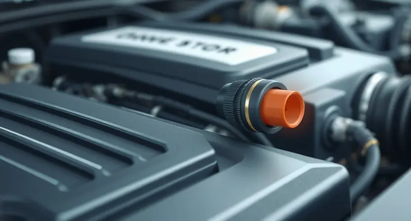 A close-up illustration of a car engine bay with a highlighted temperature sensor. The sensor should be clearly visible, with subtle glowing lines indicating its function. Focus on the sensor's location near the engine block. The background should be slightly blurred, showing other engine components but keeping the sensor as the primary focus. The overall lighting should be bright and clean, emphasizing the technical details.