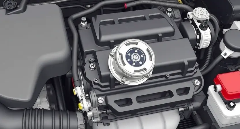 A detailed illustration of an engine bay with a clear focus on the intake flap actuator. The actuator should be highlighted, showing its mechanical components and connection points. Include surrounding engine parts for context, but keep the focus on the actuator itself. The image should convey a sense of technical precision and clarity, suitable for a diagnostic guide.