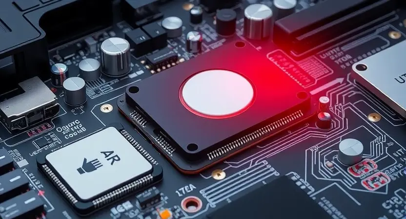 A close-up technical illustration of a laptop motherboard showing a highlighted U3013 connector overheating during charging, with visible heat indicators like red glow or thermal lines, surrounded by diagnostic tools and circuit traces, clean technical diagram style